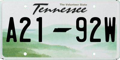 TN license plate A2192W