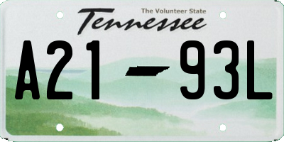 TN license plate A2193L
