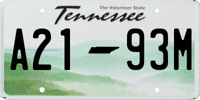 TN license plate A2193M