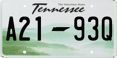 TN license plate A2193Q