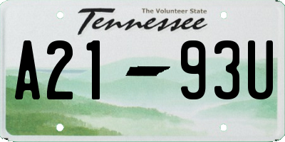 TN license plate A2193U