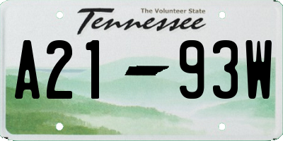 TN license plate A2193W
