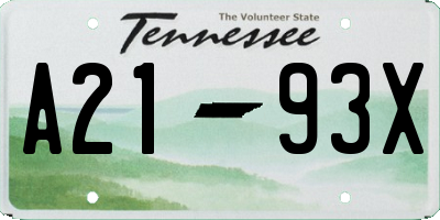 TN license plate A2193X