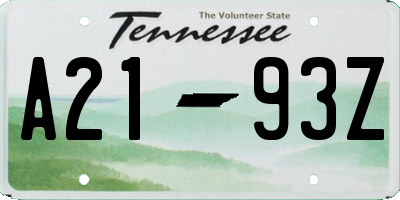 TN license plate A2193Z