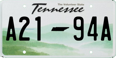 TN license plate A2194A
