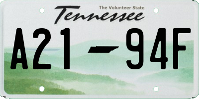 TN license plate A2194F