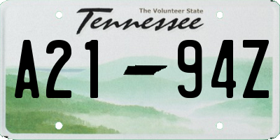 TN license plate A2194Z