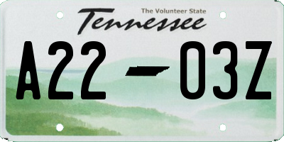 TN license plate A2203Z