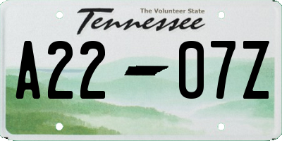 TN license plate A2207Z