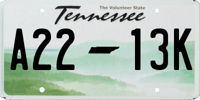 TN license plate A2213K