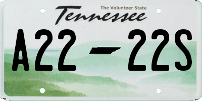 TN license plate A2222S