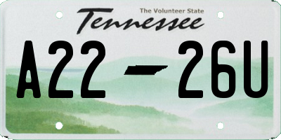 TN license plate A2226U