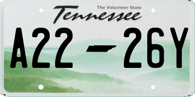 TN license plate A2226Y