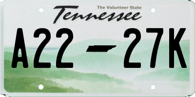 TN license plate A2227K
