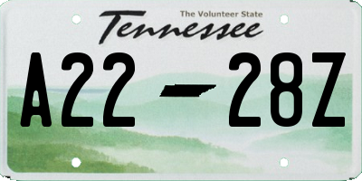 TN license plate A2228Z