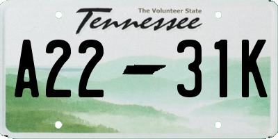TN license plate A2231K