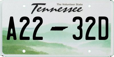TN license plate A2232D