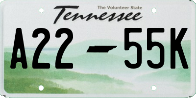 TN license plate A2255K