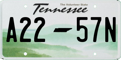 TN license plate A2257N