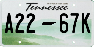 TN license plate A2267K