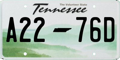 TN license plate A2276D