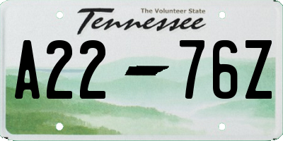 TN license plate A2276Z