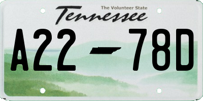 TN license plate A2278D