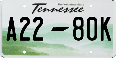 TN license plate A2280K