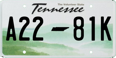 TN license plate A2281K