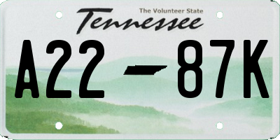 TN license plate A2287K