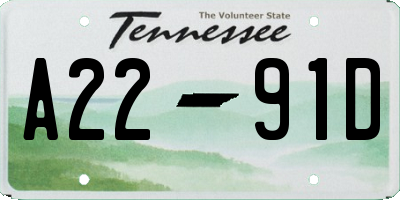TN license plate A2291D