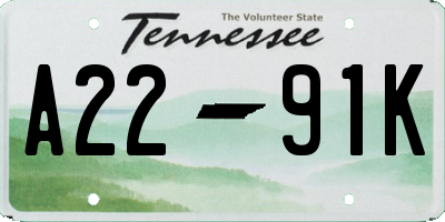 TN license plate A2291K