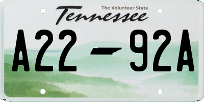 TN license plate A2292A