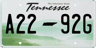 TN license plate A2292G