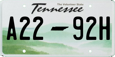 TN license plate A2292H