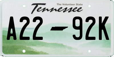 TN license plate A2292K