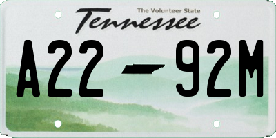TN license plate A2292M