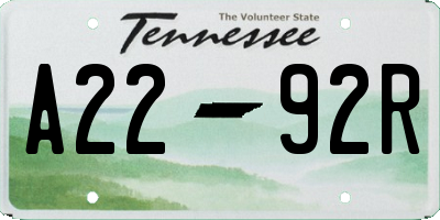 TN license plate A2292R
