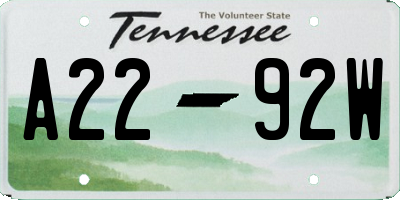TN license plate A2292W