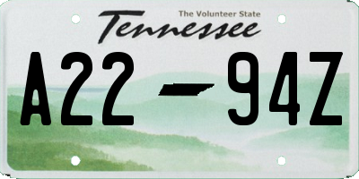 TN license plate A2294Z