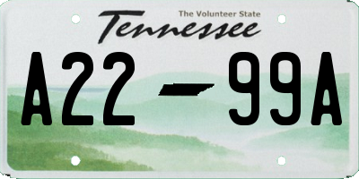 TN license plate A2299A