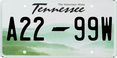 TN license plate A2299W