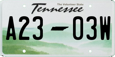 TN license plate A2303W