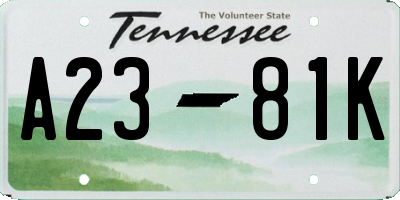 TN license plate A2381K