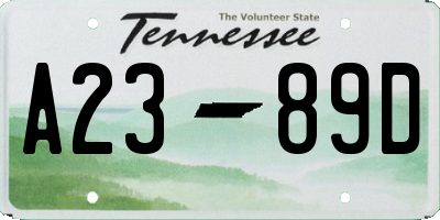 TN license plate A2389D
