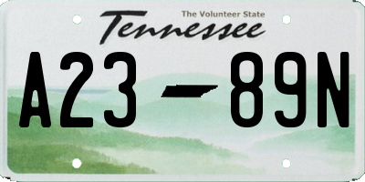 TN license plate A2389N