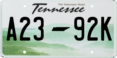 TN license plate A2392K