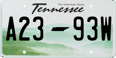 TN license plate A2393W
