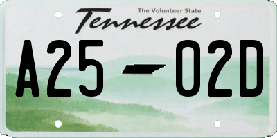 TN license plate A2502D
