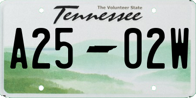 TN license plate A2502W